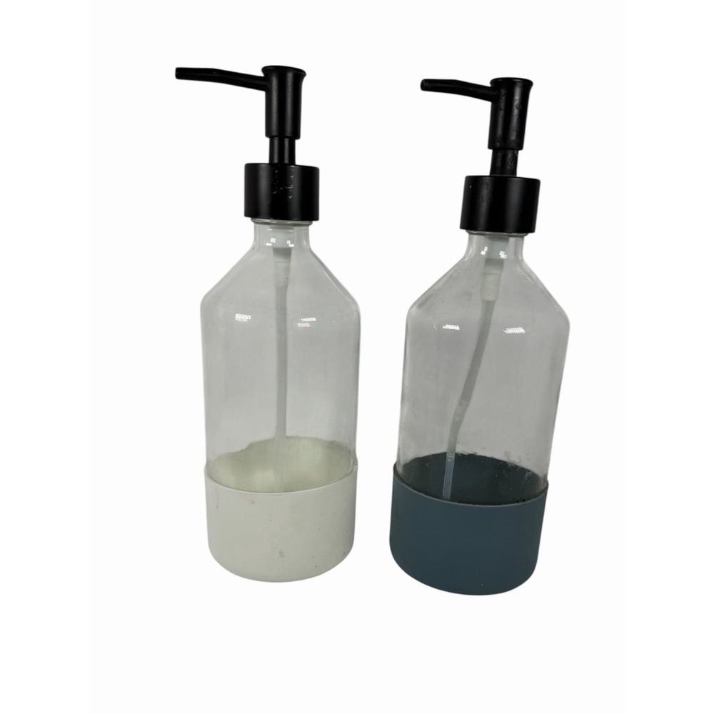 2x- Large Clear Glass Soap/Lotion Dispensers W/silicon Bottom Black Pump